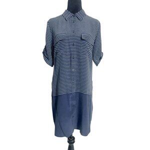 EQUIPMENT Size Small Shirt Dress Short Sleeve Button Down Silk Stripe Navy